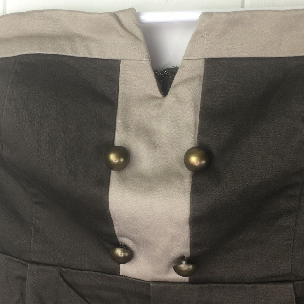 7 Military Brass Button Bustier Bodycon Dress - Picture 3 of 6